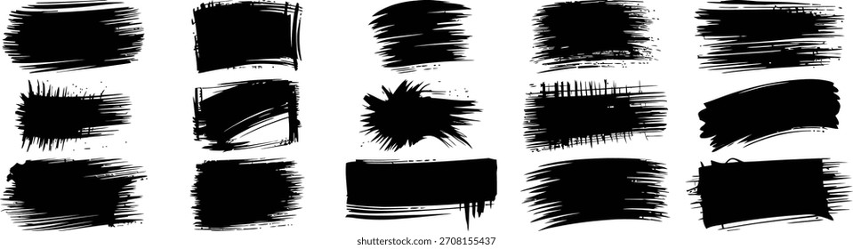 Collection of Black Ink Brush Strokes on White Background for Design