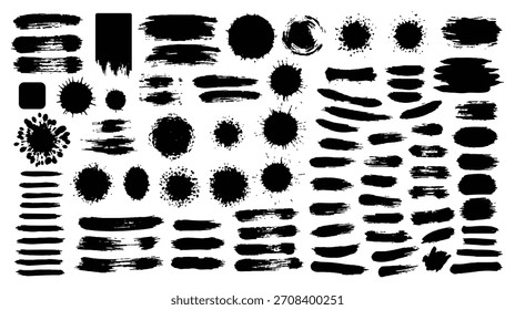 Colección de pinceladas de tinta negra y salpicaduras para Elementos de diseño artísticos