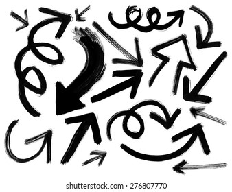 Colección de flechas de brochas abstractas pintadas a mano con un vector de tinta negra