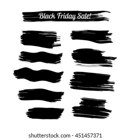Collection of black ink hand drawn paintbrush brush vector illustration. For decorative banner design. Strokes, scribbles isolated set.