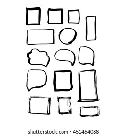 Collection of black ink hand drawn paintbrush frames vector illustration. Isolated vector shapes for messages