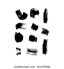 Collection of black ink hand drawn paintbrush brush vector illustration. For decorative banner design. Strokes, scribbles isolated set.