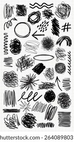 A collection of black ink scribble art illustration. Set of black ink scribble in various design illustrations. Illustration of black ink scribble art collection, scribble lines art illustration