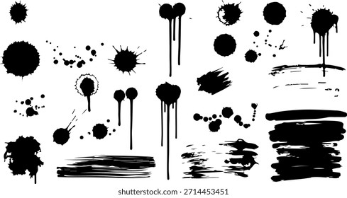 Colección de salpicaduras de tinta negra y Elementos de pinceladas