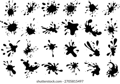 Colección de texturas de salpicaduras y salpicaduras de tinta negra