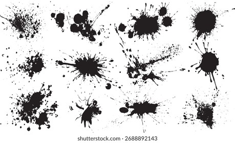 colección de salpicaduras de tinta negra y Formas abstractas sobre un fondo blanco
