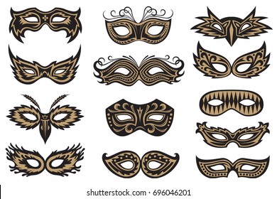 collection of black isolated carnival masks