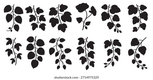 Sammlung von schwarzen Blätterzweig Silhouetten