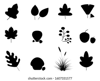 Collection of Black leaves Icon. Can be used to illustrate any nature or healthy lifestyle topic. Autumn and Winter concept.