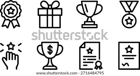 Collection of black line icons representing awards and achievements