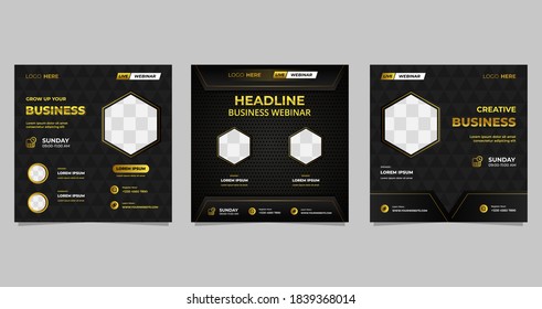 Collection of Black luxury background with polygon texture and Gold Outline. Perfect for social media post templates, Business webinar, Online education, Marketing digital and other online seminar