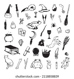 A collection of black magic symbols for witchcraft and divination. Occult icons.
