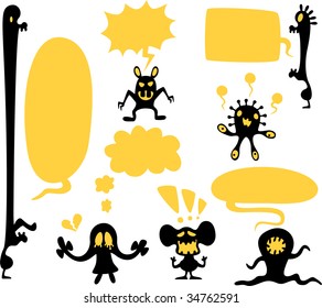 a collection of black monsters talk bubbles
