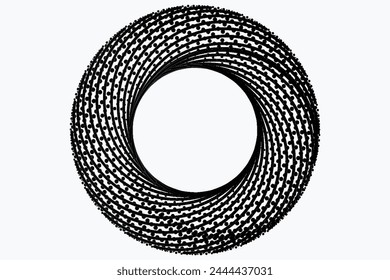 Collection of black motorcycle tire tread prints with grunge effect isolated on white background. Bicycle or car wheel tracks with seamless texture. Vector brush