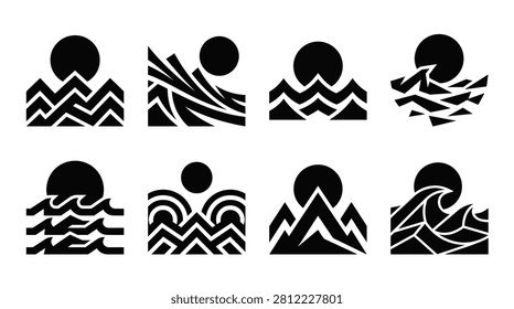 Collection of black mountain icons