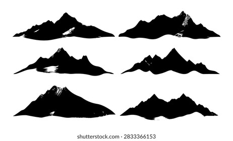 Collection of black mountain silhouettes showcasing different peaks and ranges for landscape design and artistic projects.