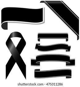 collection of black mourning ribbon and banners for sorrowful times
