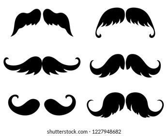 Collection of black moustache silhouettes in different shapes, party props.