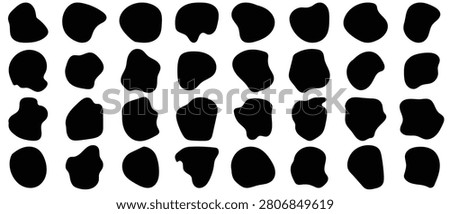 Collection of black organic blob shapes . Pebble, drops and stone silhouettes. Vector illustration on white background.