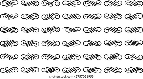 Collection of black ornamental scrollwork dividers and embellishments in a grid decorative