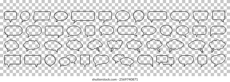 Collection of Black Outline Speech Bubbles and Thought Clouds
