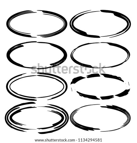 Collection of black oval grunge frames. Vector illustration.