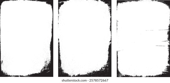 Collection of black paint brush stroke background, grunge overlay frame and torn paper effect. Grunge photo frame template collection. Grunge frames for photo collage,