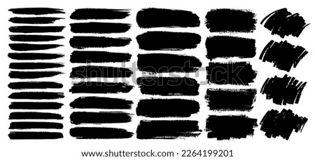Collection of black paint brush stroke, abstract grunge banner and vector decoration elements. Grungy circle, frame and line art. Ink stain, splash, splatter and dirty watercolor texture illustration.