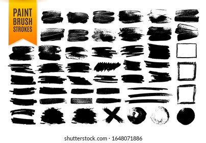 Colección de trazos de pincel negro, elementos de efecto de grunge. Debe tener formas negras para cualquier diseño. Banderas vectoriales
