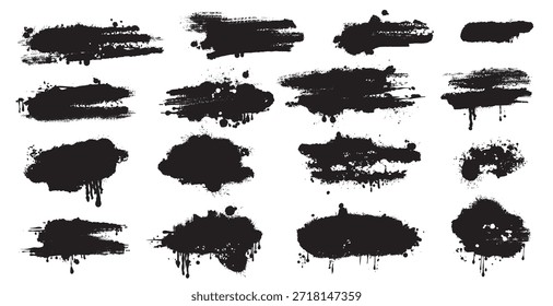 Collection of black paint brushstrokes . Vector grunge brush stokes. Hand drawn spray paint and ink splashes. blocks for text, banner, advertising
