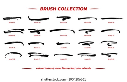 Collection of black paint, ink brush strokes, brushes, lines, grungy. Clean and rough texture effect. Dirty artistic design elements, boxes, frames. Vector illustration. Isolated on white background.