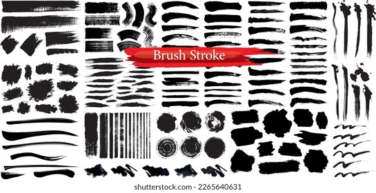 Collection of black paint, ink brush strokes, brushes, lines. Dirty artistic design elements. Vector illustration. Isolated on white background.
