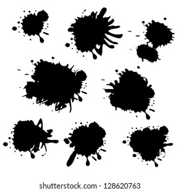 Collection of black paint splash. Vector set of brush strokes. Isolated on white background