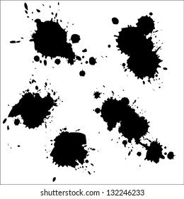 Collection of black paint splash. Vector set of brush strokes. Isolated on white background