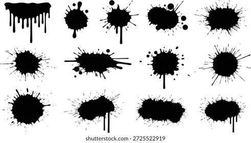 Colección de Ilustraciones vectoriales de salpicaduras y goteo de pintura negra