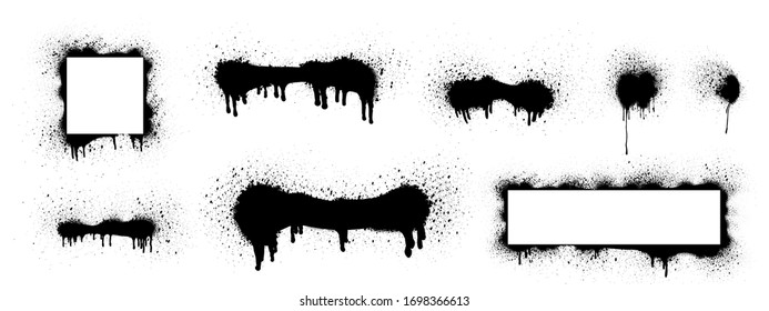 Collection of black paint. Spray Paint Elements, Vector brush stroke, Black splashes set, Black grunge with frame, Dirty artistic design elements, ink brush strokes, boxes, lines, frames for text.