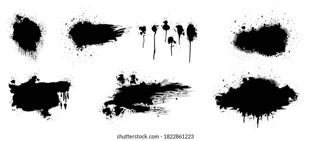 Collection of black paint. Spray Paint Elements, Vector brush stroke, Black splashes set, Black grunge with frame, Dirty artistic design elements, ink brush strokes, boxes, lines, frames for text.