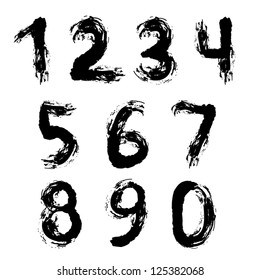 Collection of black painted numbers. Vector set of grunge numbers. Isolated on white background