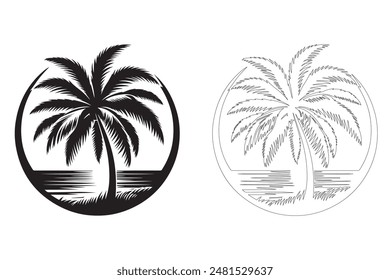 Una colección de siluetas negras de palmera sobre un fondo blanco, ideal para diseños en carteles, Anuncios y Materiales promocionales. Ilustración vectorial.