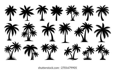 Collection of Black Palm Tree Silhouettes black and white