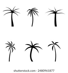 Collection of Black Palm Trees Arranged Isolated On White