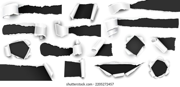 Collection black paper isolated on white. Vector