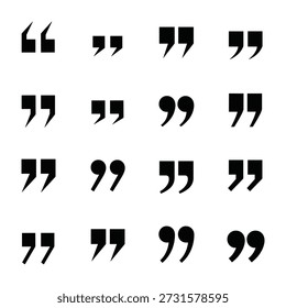 Collection of black quotation mark icons in various sizes and styles quotation mark quote symbol typography punctuation text speech dialogue citation reference literary writing