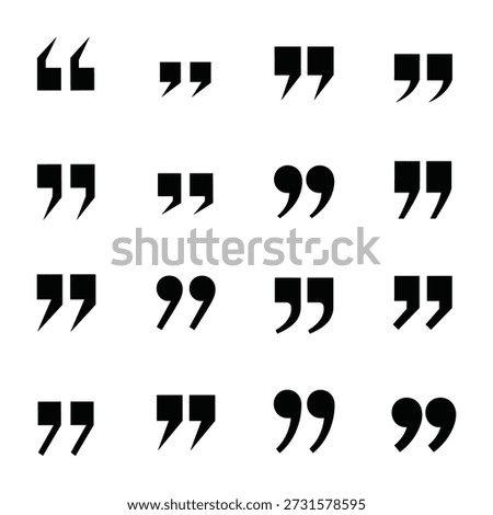 Collection of black quotation mark icons in various sizes and styles quotation mark quote symbol typography punctuation text speech dialogue citation reference literary writing