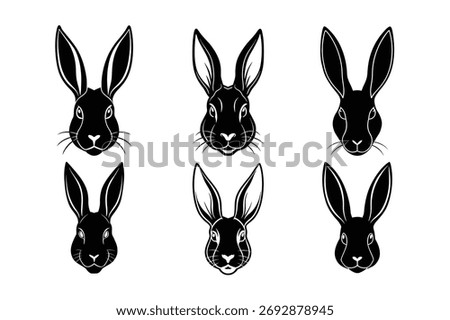 Collection of black rabbit head silhouettes