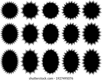A collection of black radial flash designs (circles and vertical ovals)