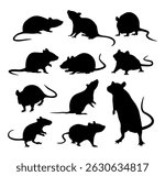 collection of black rat silhouettes in various poses