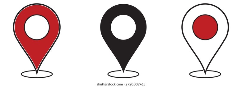 Collection of black and red map pin vector icon. Marker location icon set