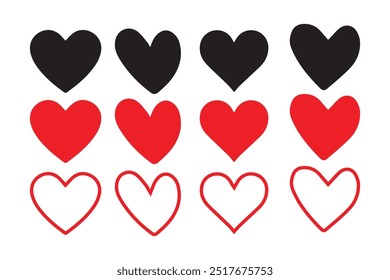 A collection of black, red, and outlined hearts arranged in three rows, offering a simple yet versatile design for various creative projects.