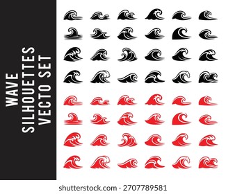 Collection of Black and Red Wave Silhouettes water